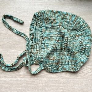 Handmade Adult Knit Bonnet in Country rusty style - Green/Brown. NEW, handmade